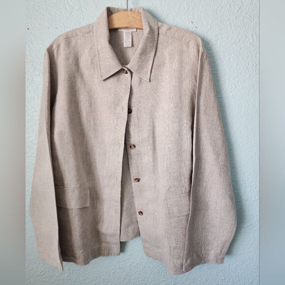 Jones New York Jackets & Blazers - Jones New York Beige Linen-Blend Button-Up Jacket